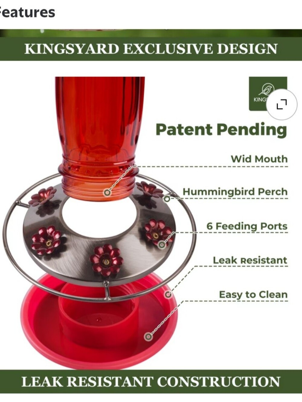 Red Glass Hummingbird Feeder Set - Decorative Hanging Nectar Feeders - Picture 4 of 12